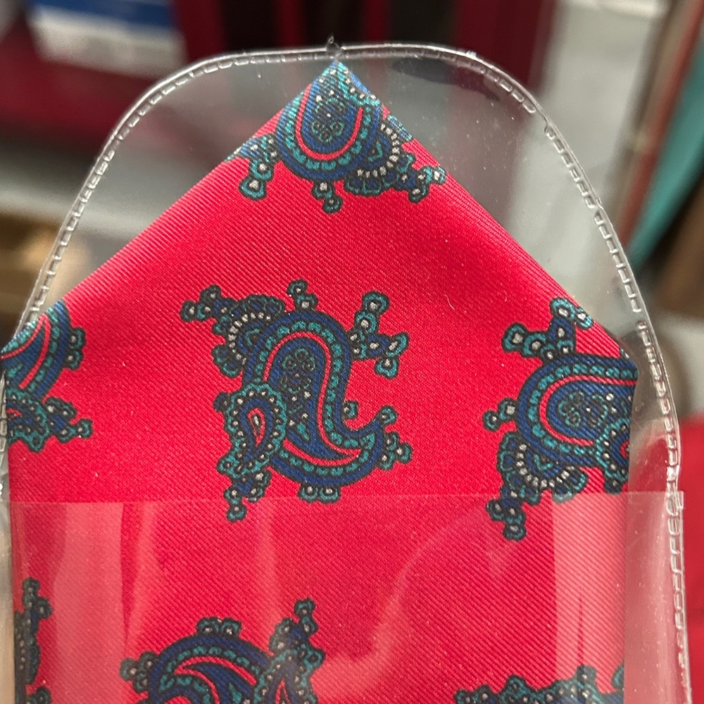 Vintage Paisley Red Blue Aqua Pocket Square traditional 12” square